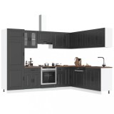 Set dulap de bucătărie 14 piese &bdquo;Kalmar&rdquo; lemn negru prelucrat
