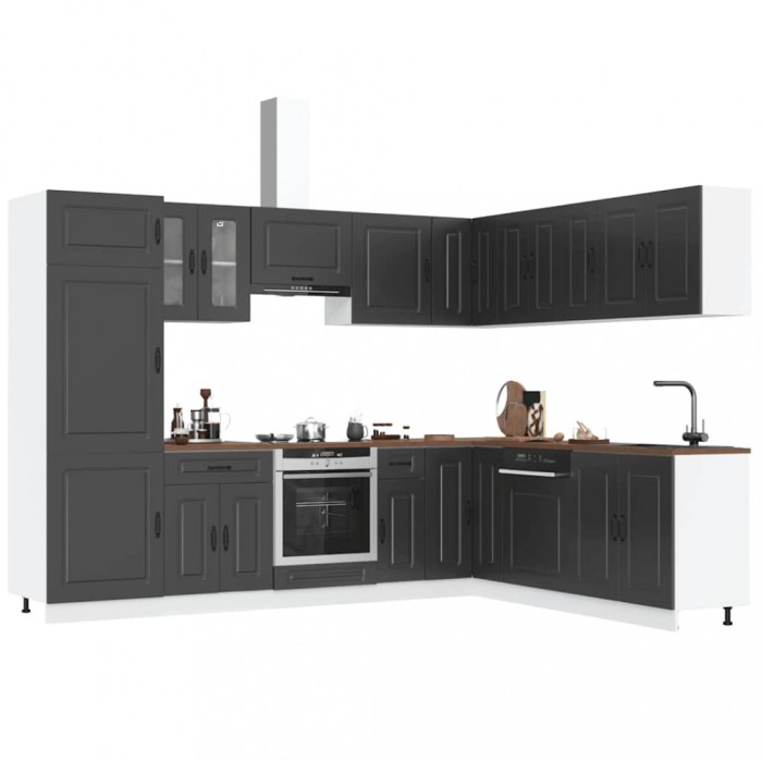 Set dulap de bucătărie 14 piese &bdquo;Kalmar&rdquo; lemn negru prelucrat