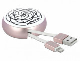 Cablu de date si incarcare USB 2.0 la Lightning retractabil Alb/Roz, Delock 85817