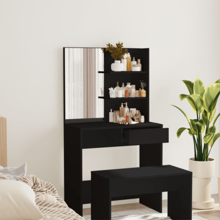 vidaXL Masă de toaletă cu oglindă, negru, 74,5x40x141 cm 802805
