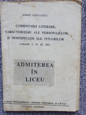 Admiterea in licee si scoli profesionale, Marin Radulescu 1991, 126 pag foto