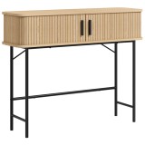 HOMCOM Consolă Hol Uși Glisante Tip Tambur 2 Compartimente Picioare Oțel 100x30x80 cm Stejar