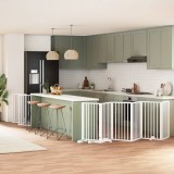 vidaXL Poartă c&acirc;ini pliabilă cu ușă 15 panouri, alb, 750 cm, lemn plop