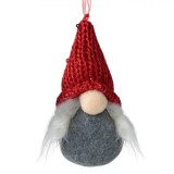 Ornament Brad Crăciun, Gnome, Figurina, Căciulă Roșie, Barbă și Corp Gri, 5.5x11cm, Poliester, Oem