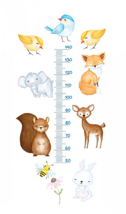 Sticker decorativ Masuratoare cu Animale si Pasari, Multicolor, 130 cm, 1222ST