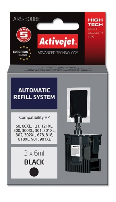 Sistem Kit automat de refill black pentru HP-300 HP-301 HP-901 ActiveJet Sistem Kit automat de refill black pentru HP-300 HP-301 HP-901 ActiveJet