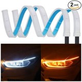 Banda LED Auto DRL Semnalizare Dinamica 60cm, 12V, Alb Rece/Galben, Flexibila, Interior, Set 2 Buc