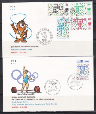 Turcia 1988 - Jocurile Olimpice - Seul, 2 FDC-uri, MNH foto