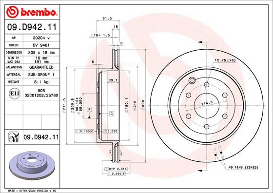 BREMBO 09.D942.11 PRIME LINE - UV Coated Disc frana