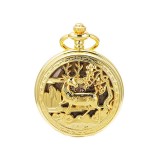 Ceas de buzunar Gorben PM076 Auriu - Steampunk, Mecanic, Afisaj cu Cifre Romane, Cu Lant Vintage Retro