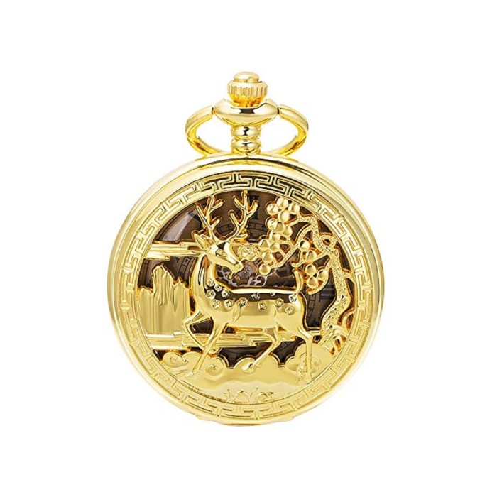 Ceas de buzunar Gorben PM076 Auriu - Steampunk, Mecanic, Afisaj cu Cifre Romane, Cu Lant Vintage Retro