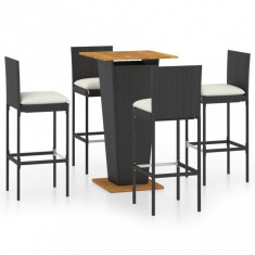 vidaXL Set mobilier bar de grădină cu perne, 5 piese, negru, poliratan