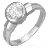 Inel de logodnă din oțel cu un zirconiu mare &icirc;n setare tip canal - Marime inel: 60