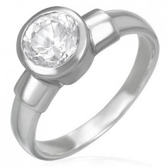 Inel de logodnă din oțel cu un zirconiu mare în setare tip canal - Marime inel: 57