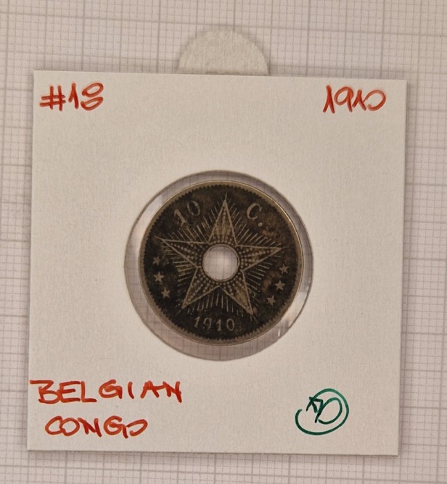 Belgian Congo, 10 Centimes, KM#18, 1910