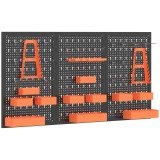 HOMCOM Organizator de unelte de perete 33 piese 120x60 cm cu c&acirc;rlige, containere și rafturi Negru și Portocaliu | Aosom Romania