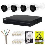 Sistem supraveghere IP Dahua, 4 camere IP 5MP, Microfon, PoE, IR 30m, NVR 4 canale, 8MP 4K, PoE, Accesorii montaj, Hard 1 TB + Autocolant Rovision Saf