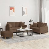 vidaXL Set de canapele cu perne, 3 piese, maro, textil