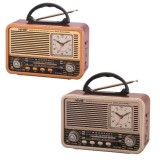 Radio AM/FM/SW cu ceas analog, BT/USB/TF/AUX, 8W, 1200mAh, cablu