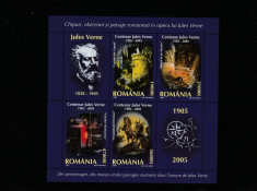 Romania 2005-Centenar Jules Verne,bloc 4 valori,dantelate , MNH foto
