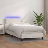 VidaXL Pat cu arcuri, saltea și LED, alb, 90x190 cm, piele ecologică