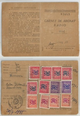 Romania, Carnet de abonat radio, Bucuresti, 1962 foto