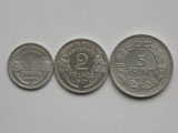 LOT 3 MONEDE 1,2,5 FRANCS 1947 FRANTA, Europa