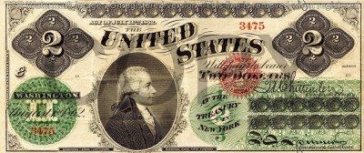 2 dolari 1862 Reproducere Bancnota USD , foto