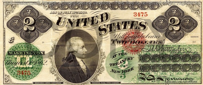 2 dolari 1862 Reproducere Bancnota USD ,