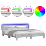 Cumpara ieftin Cadru de pat cu tablie si LED, gri beton, 160x200 cm