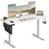 SONGMICS Birou reglabil electric, inaltime ajustabila 72-120 cm, cadru otel, blat PAL 140x60 cm, functie memorie 4 pozitii, alb