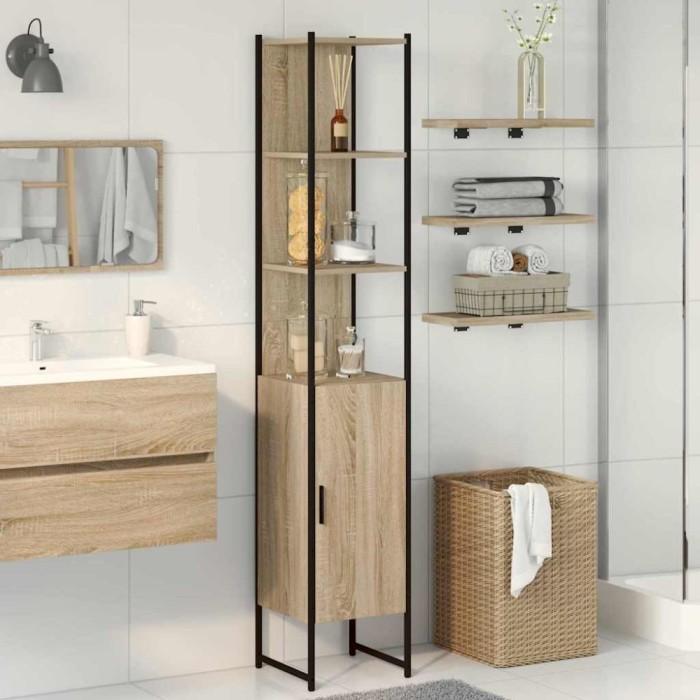vidaXL Dulap de Baie cu ușă Bej 33 x 33 x 185.5 cm Lemn compozit