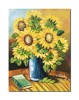 Tablou cu floarea soarelui si carte, pictat manual, 60x45cm ulei pe panza, Constantin Feraru