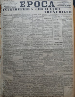 Ziarul Epoca, 30 Noiembrie 1899 ; Intreruperea circulatiei trenurilor foto