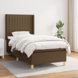 Cumpara ieftin Pat box spring cu saltea, maro &icirc;nchis, 90x200 cm, textil