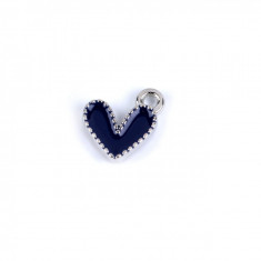 Mini pandantiv decorativ inima 10 x 10 mm, Argintiu bleumarin