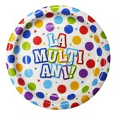 Set 10 farfurii unica folosinta, flippy, imprimeu la multi ani, din carton, diametru 17 cm, multicolor