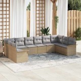 vidaXL Set de canapele pentru grădină cu pernă 10 pcs Bej Rattan poli