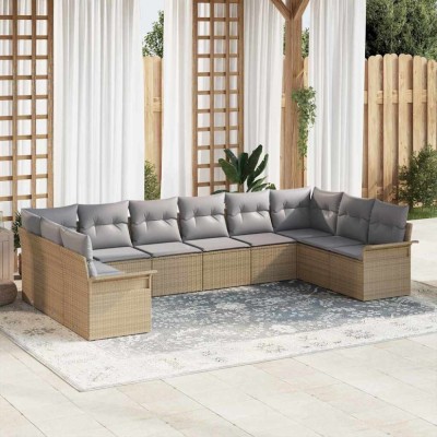 vidaXL Set de canapele pentru grădină cu pernă 10 pcs Bej Rattan poli 3354209 foto