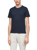 Tricou barbati cu decolteu la baza gatului din bumbac cu logo, Bleumarin, S