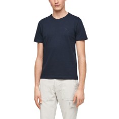 Tricou barbati cu decolteu la baza gatului din bumbac cu logo, Bleumarin, S