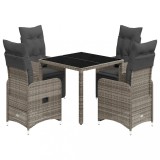 Cumpara ieftin Set bistro de gradina cu perne, 5 piese, gri, poliratan