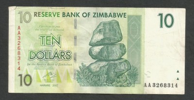 ZIMBABWE 10 DOLARI DOLLARS 2007 [17] P- 67 , VF+ foto
