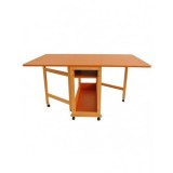 Masa plianta cu spatiu depozitare Util, pentru living si bucatarie, PAL, structura lemn masiv, cu role, 6 persoane, 160x96x80 cm, cires