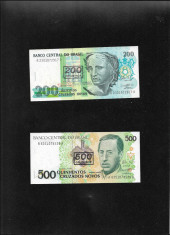 Set Brazilia 200 + 500 cruzeiros pe 200 + 500 cruzados novos unc foto