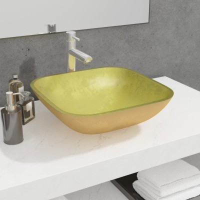 Gossi chiuveta din sticla, auriu, 42x42x14 cm foto