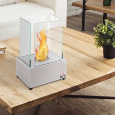 HOMCOM Semineu de masa otel si sticla arzator 0,4L pentru spatii exterioare si interioare foto