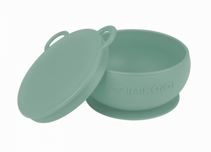 Bol Minikoioi cu Ventuza si Capac, 100% Premium Silicone a, , &oelig; River Green