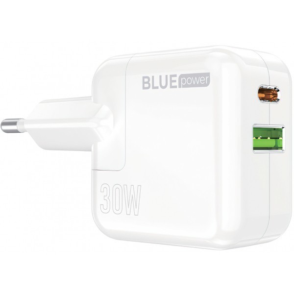 Incarcator Retea BLUE Power BC111A, 30W, 3A, 1 x USB-A - 1 x USB-C, Alb