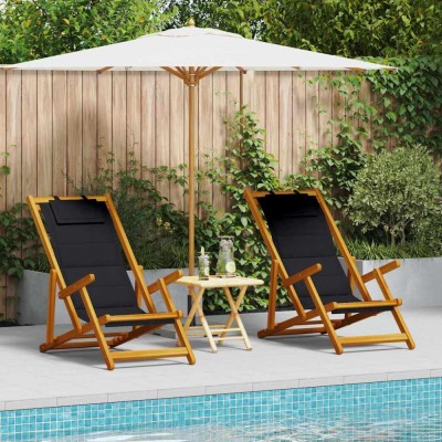 vidaXL Scaun de plajă cu pernă Pliere 2 pcs Maro 61.5 x 123 x 82cm foto